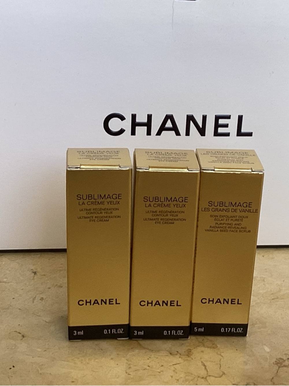 CHANEL Sublimage Eye Cream Face Scrub Trio - Gold
